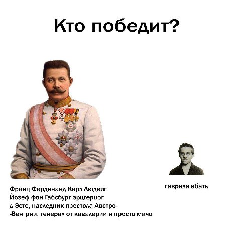 Кто победит? a у Франц Фердинанд Карл Людвиг гаврила ебать Йозеф фон Габсбург эрцгерцог д’Эсте, наследник престола Австро- -Венгрии, генерал от кавалерии и просто мачо