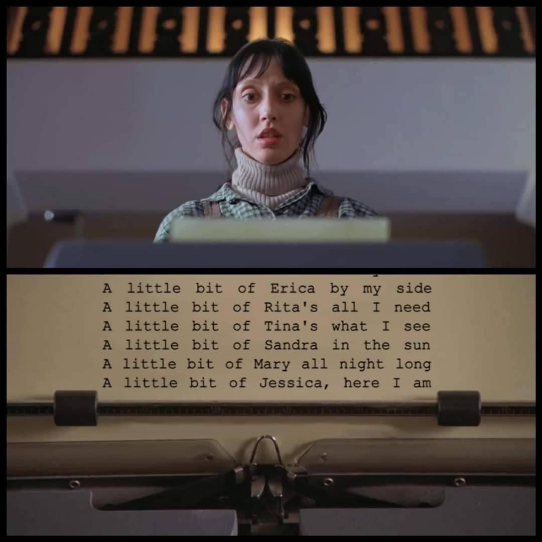 у 7 4 A little bit of Erica my side A little bit of Rita's all I need A little bit of Tina's what I see A little bit of Sandra in the sun A little bit of Mary all night long A little bit of Jessica, h