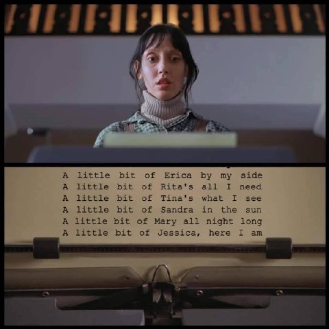 у 7 4 A little bit of Erica my side A little bit of Rita's all I need A little bit of Tina's what I see A little bit of Sandra in the sun A little bit of Mary all night long A little bit of Jessica, h