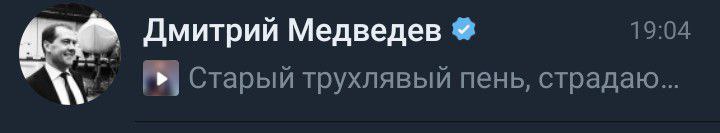 Дмитрий Медведев 19:04 Старый трухлявый пень, страдаю...
