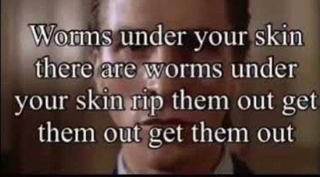 Werms under skin there’are worms under your skin rip them out get them out get them out