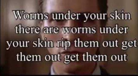 Werms under skin there’are worms under your skin rip them out get them out get them out