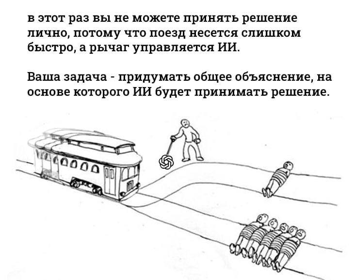 в этот раз вы не можете принять решение лично, потому что поезд несется слишком быстро, а рычаг управляется Ваша задача придумать общее объяснение, на основе которого будет принимать решение.