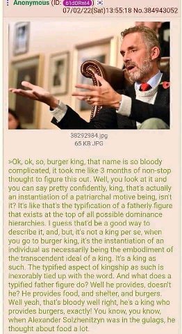 Anonymous (10: 07/02/22(Sat)13:55:18 No.384943052 4 65 JPG so, burger king, that name is so bloody complicated, it took me like 3 months of non-stop thought to figure this out. Well, you look at it an
