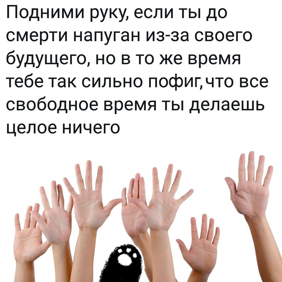 Подними руку, если ты до смерти напуган из-за своего будущего, но в то же время тебе так сильно пофигчто все свободное время ты делаешь целое ничего i if;