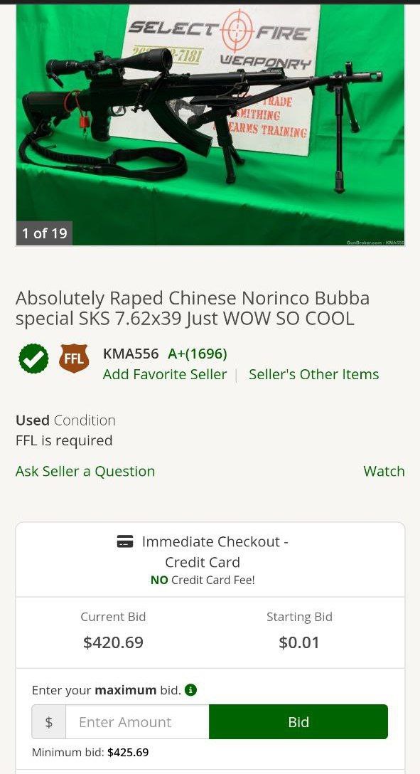 1 of 19 Absolutely Raped Chinese Norinco Bubba special SKS Just WOW SO COOL КМА556 А+(1696) Add Favorite Seller Seller's Other Items Used Condition FFL is required Ask Seller a Question Watch Immediat