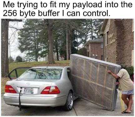 Me trying to fit my payload into the 256 byt buffer can control.