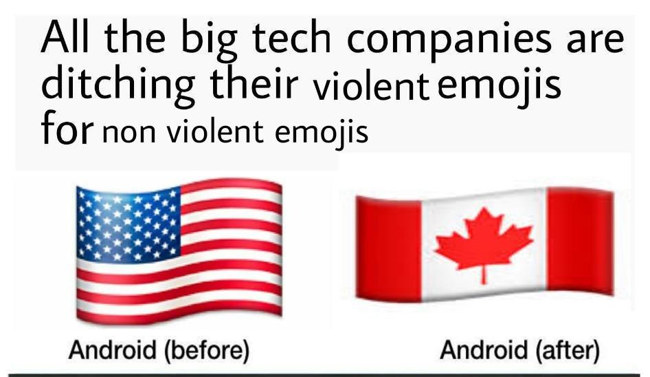All the big tech companies are ditching their violent emojis for non violent emojis Android (before) Android (after)