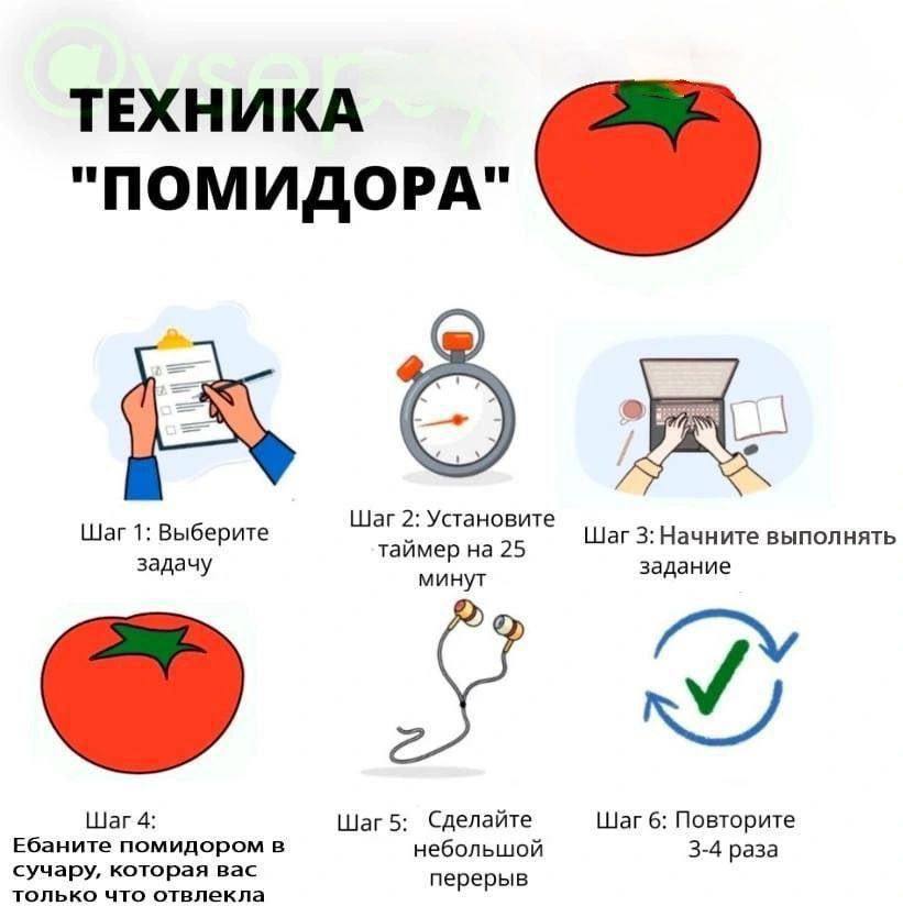 ТЕХНИКА "ПОМИДОРА" Шаг 2: Установите 1: Выберите Шаг 3: Начните выполнять таймер на 25 задачу минут задание 4: Сделайте Шаг 6: Повторите Ебаните помидором в небольшой 3-4 раза сучару, которая Bac толь