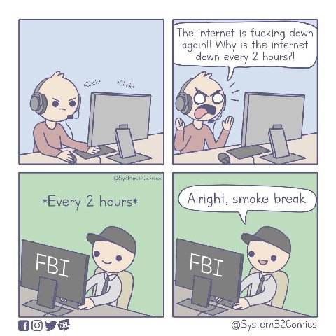 The internet is fucking down ада! Why is the internet down every 2 hours?! 7 @System32Comi *Every 2 hours* FBT FBT @System32Comics