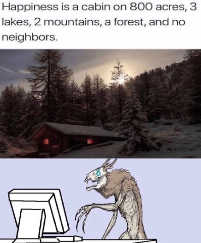 Happiness is a cabin on 800 acres, 3 lakes, 2 mountains, a forest, and no neighbors. 3 4