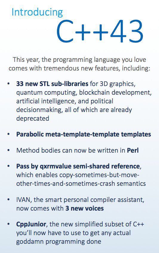 Introducing This year, the programming language you love comes with tremendous new features, including: 33 new STL sub-libraries for graphics, quantum computing, blockchain development, artificial int