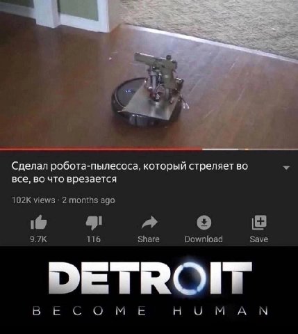 “4 4 Сделал робота-пылесоса, который стреляет во все, во что врезается views 2 months ago a 9.7К 116 Share Download Save HUM A