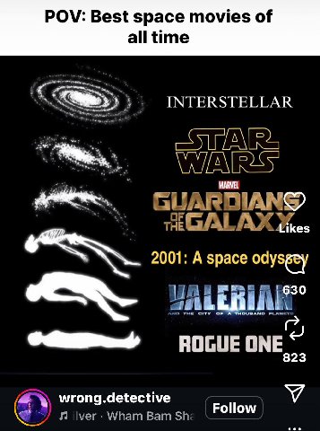 POV: Best space movies of all time INTERSTELLAR GUARDIANS Mes 2001: A space odysgey ONE 823 wrong.detective Bam Follow