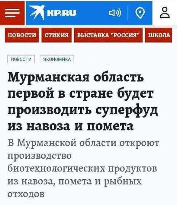 новости ЭКОНОМИКА Мурманская область первой в стране будет производить суперфуд из навоза и помета В Мурманской области откроют производство биотехнологических продуктов из навоза, помета и рыбных ОТХ
