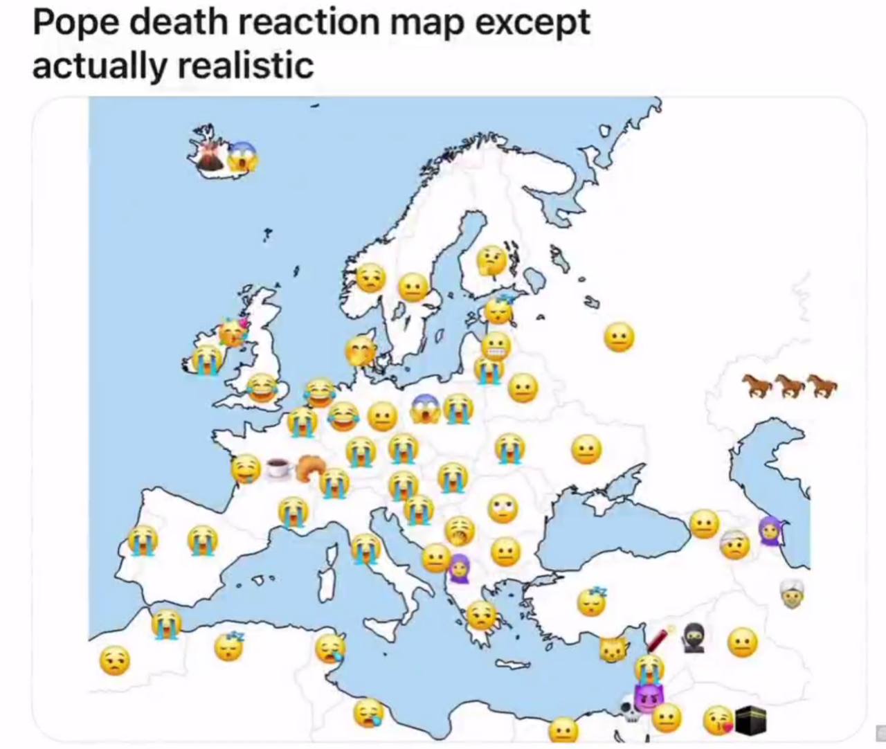 Pope death reaction map except actually realistic