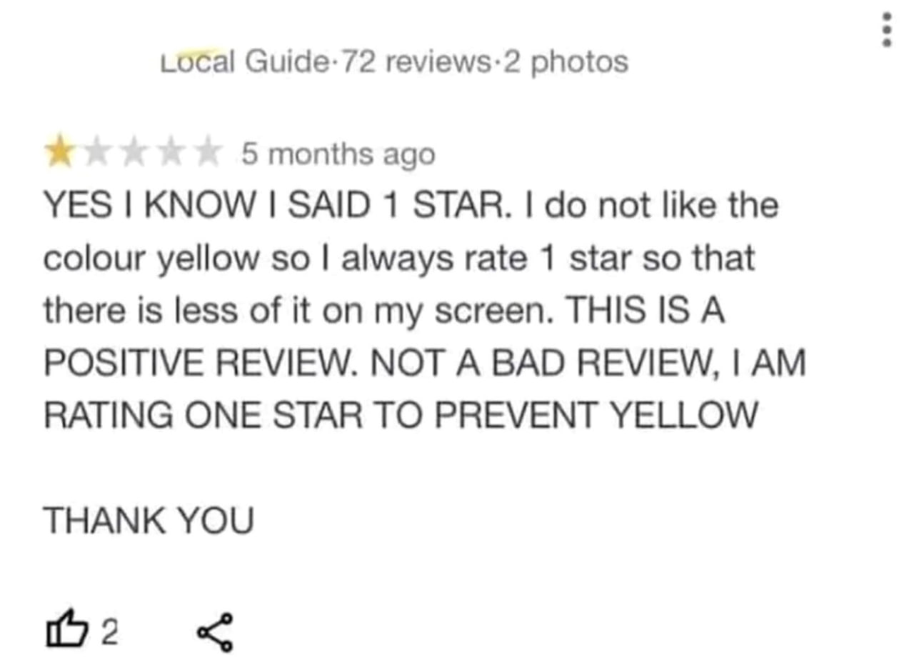 Guide-72 photos 5 months ago YES KNOW SAID 1 STAR. not like the colour yellow so always rate 1 star so that there is less of it on my screen. THIS ISA POSITIVE REVIEW. NOT A BAD REVIEW, RATING ONE STA