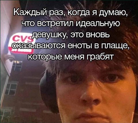 Каждый раз, когда я думаю, что встретил идеальную ‚девушку, это ВНОВЬ оказываются еноты в плаще, которые меня грабят