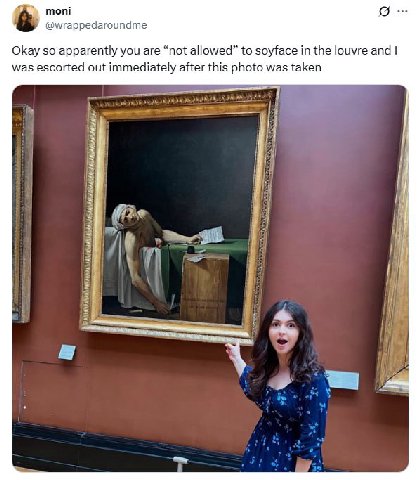 moni @wrappedaroundme Okay so apparently you are “not allowed” to soyface in the louvre and was escorted out immediately after this photo was taken
