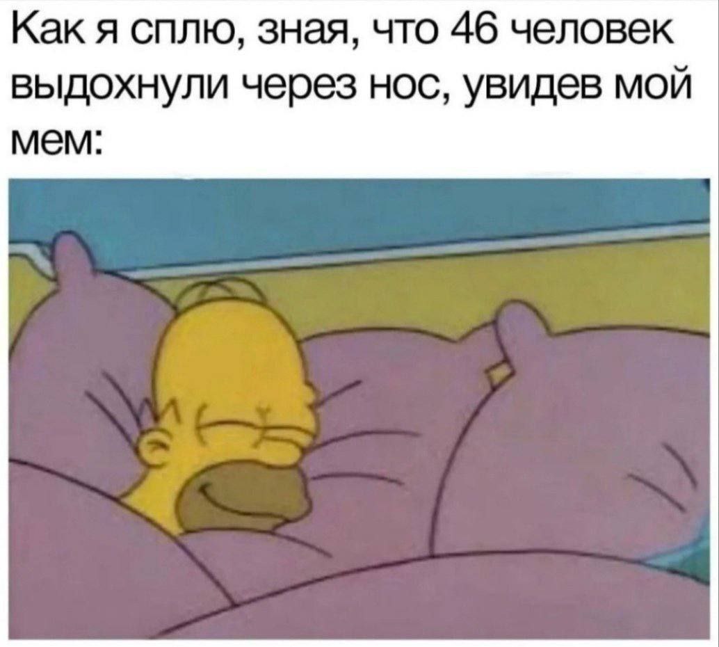 Как я сплю, зная, что 46 человек выдохнули через нос, увидев мой мем: