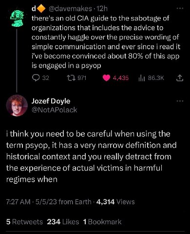 а a there's an old CIA guide to the sabotage of organizations that includes the advice to constantly haggle over the precise wording of simple communication and ever since i read it ive become convinc