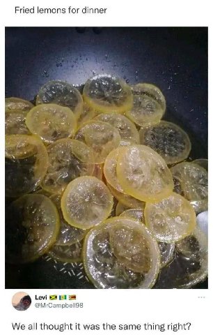 Fried lemons for dinner Levi @MrCampbell98 We all thought it was the same thing right?