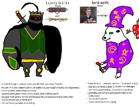 LORD SOTH lord soth from from and у campaign is а death knight; undead fallen paladin that can chuck fireballs "some kind of... undead... wizard..." (not even a lich) -has 89 in edition/180 in edition