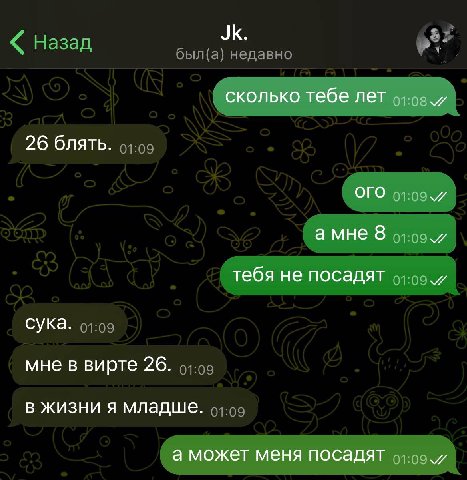 сколько тебе лет 26 блять. ОГО амне 8 тебя не посадят 53:09 сука. мне в вирте 26. в жизни я младше. а может меня посадят