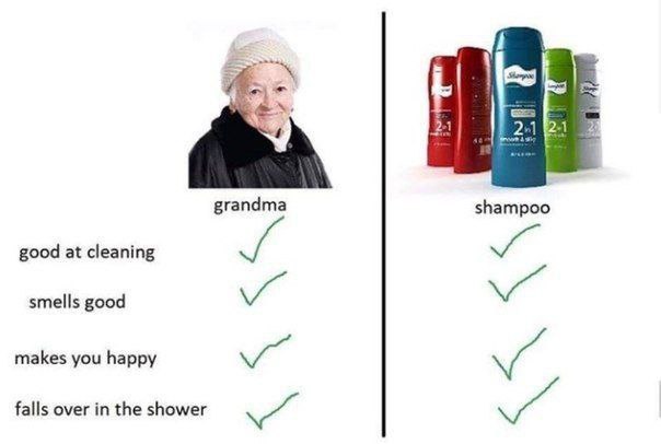 И. 2:1 grandma shampoo good at cleaning smells good makes you happy falls over in the shower