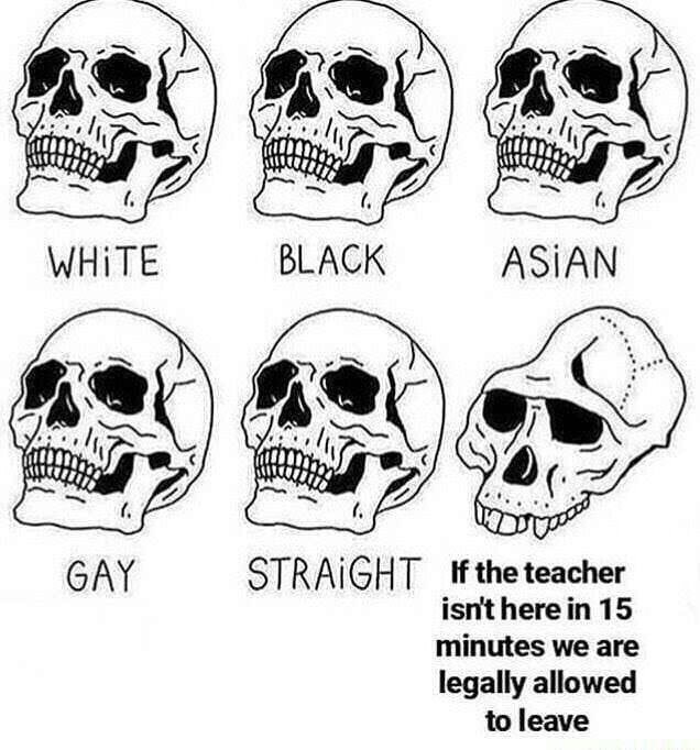 i> WHITE BLACK ASIAN GAY STRAIGHT If the teacher isnt here in 15 minutes we are legally allowed to leave