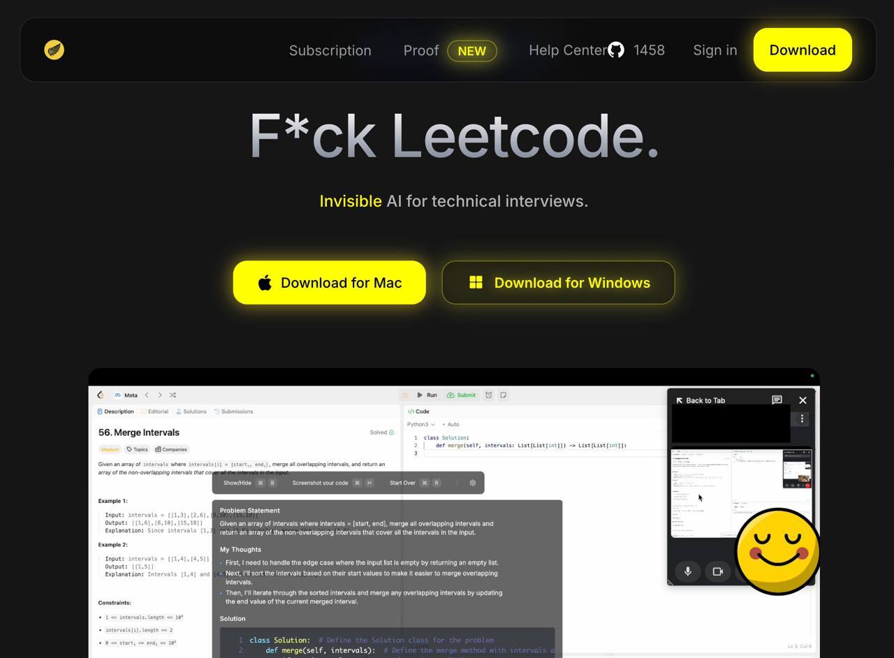 Subscription Proof NEW Help Center€) 1458 Sign in F*ck Leetcode. Invisible for technical interviews. Download for Mac #2 Download for Windows Tab 56.Мегде Intervals Statement an of tervals wher merge 