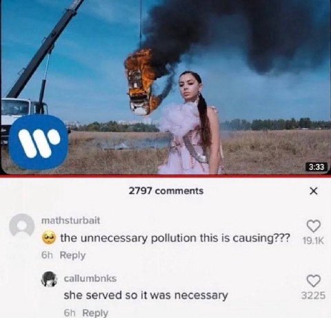 4 3:33 2797 comments mathsturbait the unnecessary pollution this is causing??? Веру callumbnks she served so it was necessary Reply