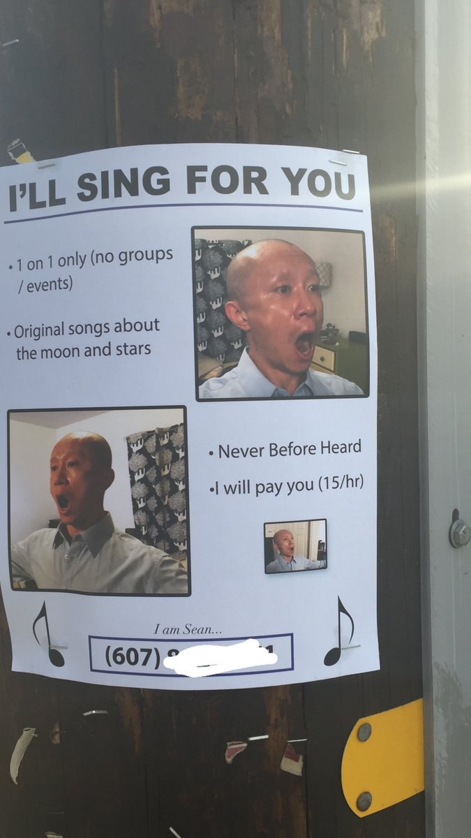 SING FOR You 1 only (no groups events) Original songs about the moon and stars у Never Before Heard will pay you у a Гат Sean... (607) к