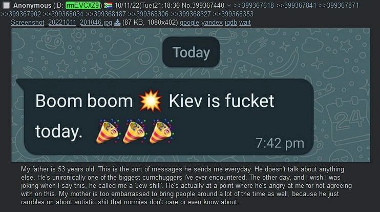 Anonymous 36 399367440 at Boom boom Kiev is иске today fatheris 23 years old. This is the sort of messages he sends me everyday. He doesnt talk about anything alse Нез uniranically one of the biggest 