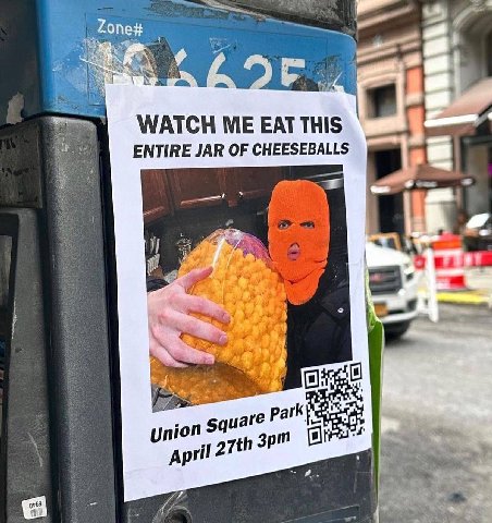 опе# 27 1 WATCH EAT THIS ENTIRE JAR OF CHEESEBALLS я ily uare union April 2