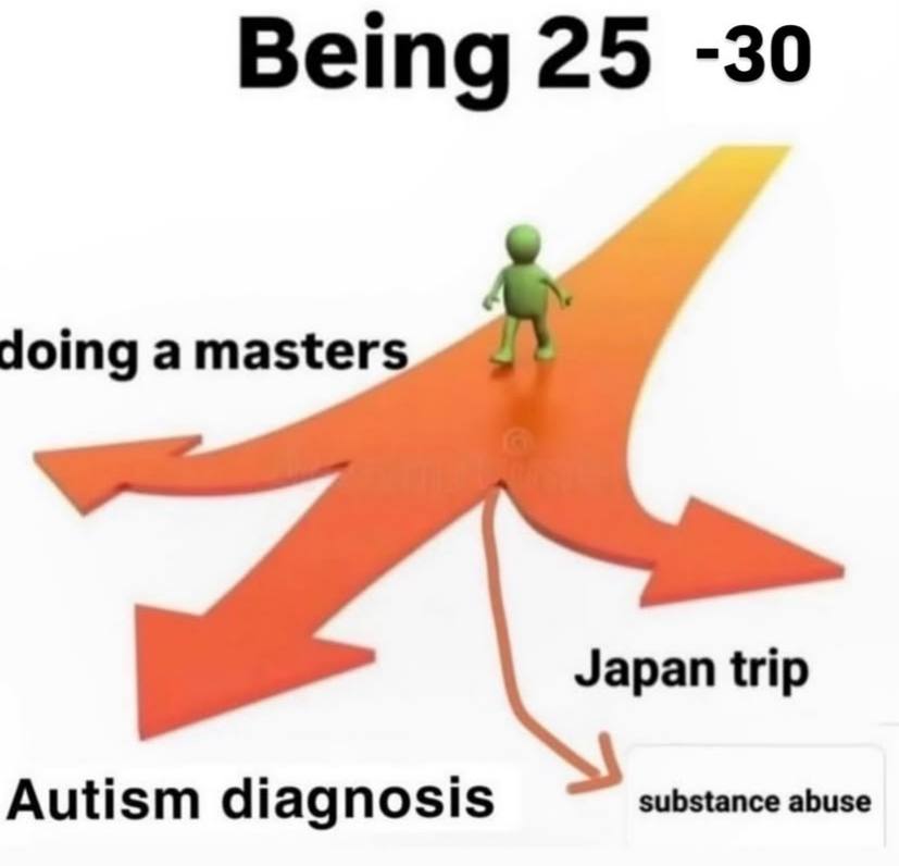 Being 25 -30 doing a masters Japan trip substance abuse Autism diagnosis
