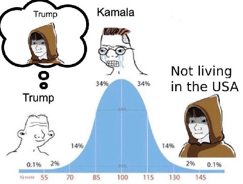Kamala Not living 34% 34% in the USA Trump 14% 14% 0.1% 2% 2% 0.1% 55 70 85 100 115 130 145