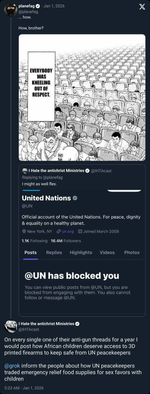 р!апе hove Ном brother? a OUT OF RESPECT. Hate the antichrist Ministries might as weil flex United Nations Official account of the United Nations. For peace, dignity equality on a heaithy planet. Post