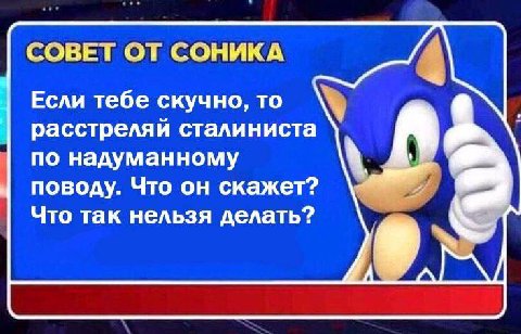 СОВЕТ ОТ СОНИКА Если тебе скучно, то расстреляй сталиниста по надуманному поводу. Что он скажет? Что так нельзя делать?
