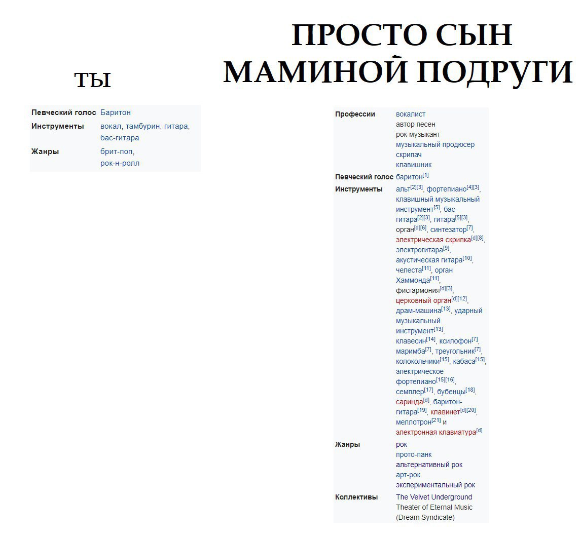 ПРОСТО СЫН ТЫ МАМИНОЙ ПОДРУГИ Певческий голос Баритон Профессии вокалист Инструменты вокал, тамбурин, гитара, автор песен бас-гитара рок-музыкант музыкальный продюсер Жанры скрипач рок-н-ролл клавишни