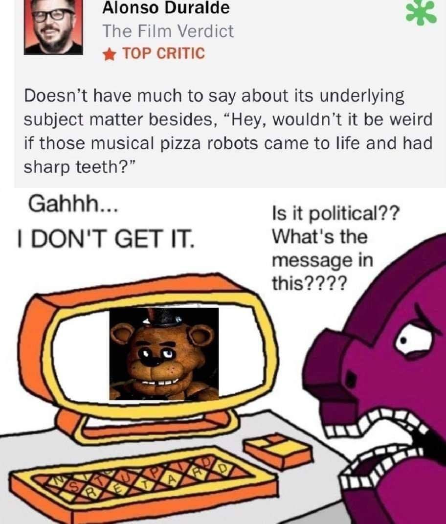 The Film Verdict TOP CRITIC Doesn’t have much to say about its underlying subject matter besides, “Hey, wouldn’t it be weird if those musical pizza robots came to life and had sharp teeth?” Is it poli