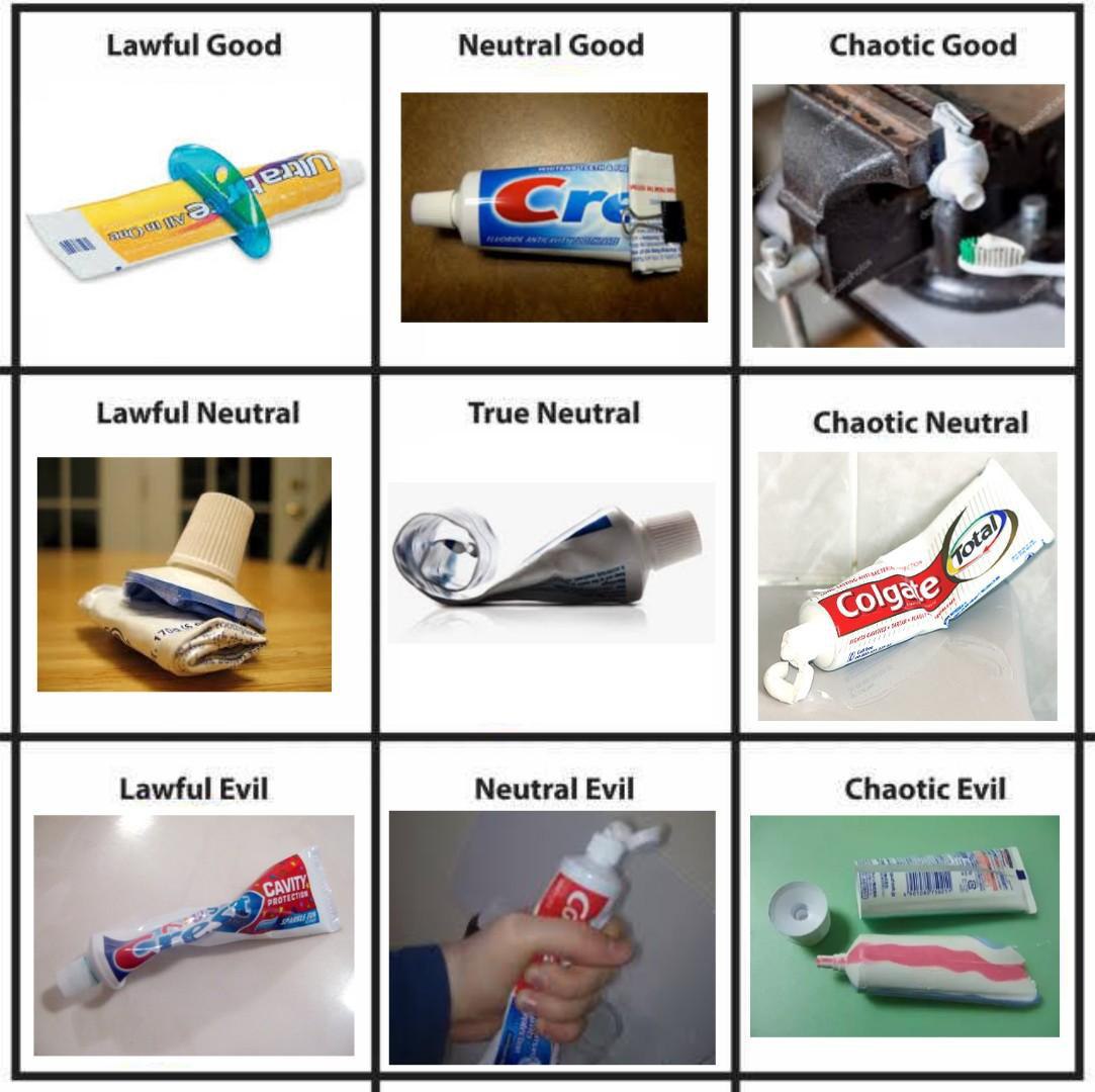 Lawful Good Neutral Good Chaotic Good Lawful Neutral True Neutral Chaotic Neutral Lawful Evil Neutral Evil Chaotic Evil