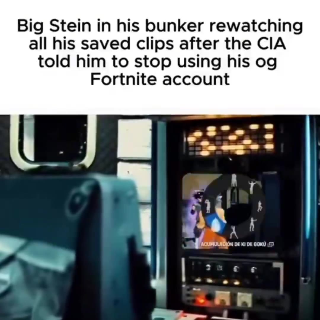 Big Stein in his bunker rewatching all his saved clips after the CIA Fortnite account