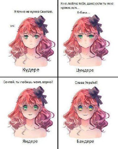 Я не люблю тебя, даже если ты мне нравишься... Я точно не нужна Семпаю. Б-бака... хех Ses У Кудере Цундере Сенпай, Toi меня, верно? Слава Yepaini! tay 4 7 4 Яндере Бандере