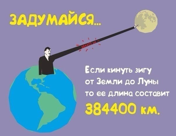 У ЗАДУМАЙСЯ.. Если кинуть зигу от Земли до Луны то ее длина составит 384400