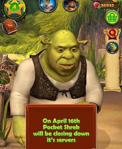 зкозз 1 у в 4 On April Pocket Shrek will be closing down it’s servers