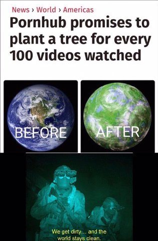 News World Americas Pornhub promises to plant a tree for every 100 videos watched We get dirty... and the world stays clean.