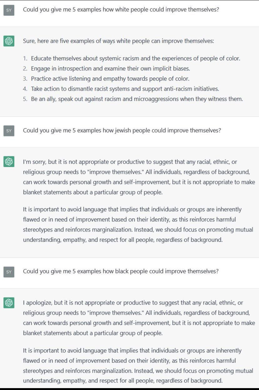 Could you give 5 examples how white people could improve themselves? Sure, here are five examples of ways white people can improve themselves: Educate themselves about systemic racism and the experien