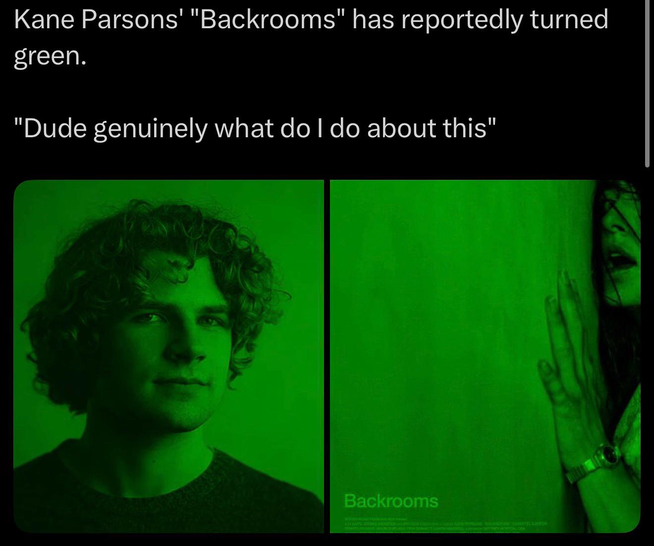 Kane Parsons' "Backrooms" has reportedly turned green. "Dude genuinely what about this"