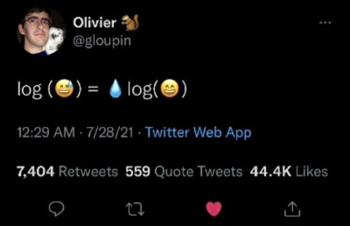 Olivier @gloupin log 6 log(@) 12:29 7/28/21 Twitter Web App 7,404 Retweets 559 Quote Tweets Likes